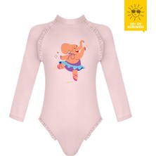 Daring Littles Uv Korumalı Upf 50+ Uzun Kollu Fırfırlı Balerin Fil Baskılı Mayo -  Geri Dönüştürülmüş Kumaş - Elphy Koleksiyonu