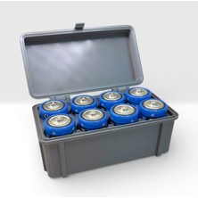 Peynir3D 8'li D Tip Pil Saklama Kutusu - Sandık Tasarım Dekoratif Organizer (Gri)