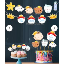 Hiras Dizayn 32PARÇA Ilk Dişim Çıktı Erkek Diş Buğdayı Seti Banner Pasta Kürdanı Cupcake Süsü Seti