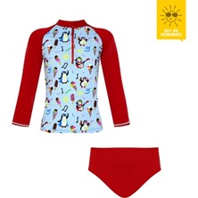 Daring Littles Uv Korumalı Upf 50+ Çocuk Yüzme Seti - Uzun Kollu Penguen Desen Üst &  Bikini Altı - Geri Dönüştürülmüş Kumaş - Tappy Koleksiyonu