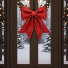 Esranın Dünyası Büyük ve Kaliteli Kırmızı Simli Eva Fiyonk Dekor Yılbaşı Çam Ağacı Kapı Süsü 60 x 65CM