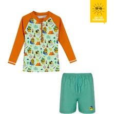 Daring Littles Uv Korumalı Upf 50+ Çocuk Yüzme Seti - Uzun Kollu Arı Desen Üst & Şort Mayo - Geri Dönüştürülmüş Kumaş - Beebee Koleksiyonu