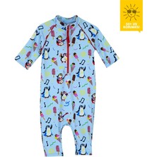 Daring Littles Uv Korumalı Upf 50+ Uzun Kollu Penguen Desen Tulum Mayo - Geri Dönüştürülmüş Kumaş - Tappy Koleksiyonu