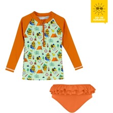 Daring Littles Uv Korumalı Upf 50+ Bebek Yüzme Seti - Uzun Kollu Arı Desen Üst & Fırfırlı Bikini Altı - Geri Dönüştürülmüş Kumaş - Beebee Koleksiyonu