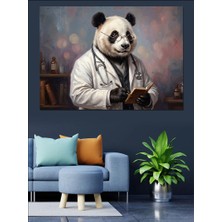 Artmeg Doktor Önlüğü Giymiş Panda Portresi Dekoratif Kanvas - Mdf Ahşap Tablo