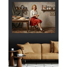 Tablomega Mutfakta Hamur Açan Retro Kadın Dekoratif Kanvas - Mdf Ahşap Tablo