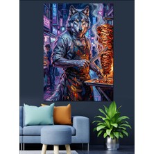 Tablomega Döner Kesen Karizmatik Kurt Usta Dekoratif Kanvas - Mdf Ahşap Tablo