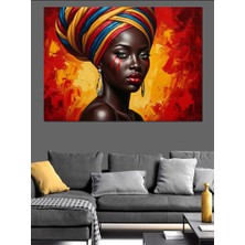 Tablomega Renkli Takılarıyla Zarif Afrikalı Kadın Dekoratif Kanvas - Mdf Ahşap Tablo