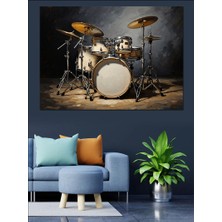 Artmeg Sahne Işıkları Altında Bateri Davul  Seti Dekoratif Kanvas - Mdf Ahşap Tablo