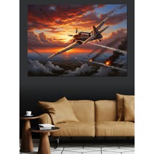 Tablomega Gün Batımında Uçan Savaş Uçağı Dekoratif Kanvas - Mdf Ahşap Tablo
