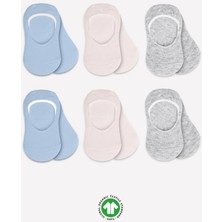 Mey Ithalat®   6'lı Silikonlu Babet Penye Çorap 30101 Mavi Ekru Gri