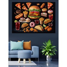 Artmeg Karışık Fast Food Lezzetleri Tablosu Dekoratif Kanvas - Mdf Ahşap Tablo