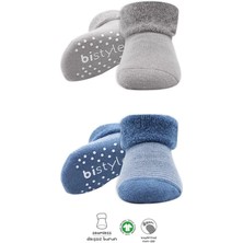 Mey Ithalat®   2'li Çemberli Kaymaz Havlu Soket Çorap 10503 Indigo Gri