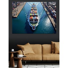 Artmeg Kanaldan Geçen Büyük Konteyner Gemisi Dekoratif Kanvas - Mdf Ahşap Tablo