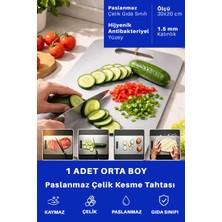 Just Art 1 Adet Paslanmaz Çelik Orta Boy Mutfak Kesme Tahtası Et Sebze Doğrama Tahtası