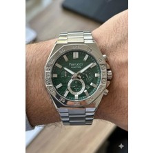 Ferrucci Modern Tasarım Erkek Kol Saati | 45 mm Çelik Kasa, Gümüş Metal Kordon, Yeşil Kadran