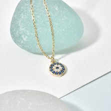 Nox Jewelry 14K Altın Kaplama Nazar Boncuğu Kolye Mavi ve Beyaz Zirkon Taşlı Şık Kadın Kolye - CNS00624