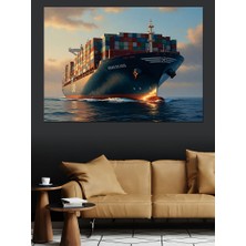 Artmeg Açık Denizde Giden Dev Konteyner Dekoratif Kanvas - Mdf Ahşap Tablo