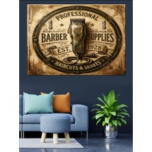 Tablomega Profesyonel Berber Salonu Retro Tabela Dekoratif Kanvas - Mdf Ahşap Tablo