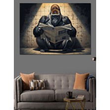 Tablomega Gazete Okuyan Karizmatik Goril Portresi Dekoratif Kanvas - Mdf Ahşap Tablo