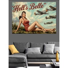 Artmeg Hell's Belle Vintage Uçak Kadın Dekoratif Kanvas - Mdf Ahşap Tablo