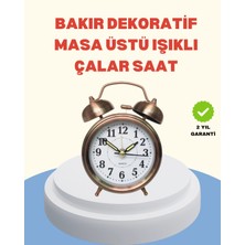 Mey Ithalat® Metal Bronz Nostaljik Masa Saati Alarmlı Büyük Boy Sessiz Mekanizmalı