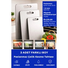 Just Art 3 Adet Paslanmaz Çelik Mutfak Kesme Tahtası Et Sebze Doğrama Tahtası