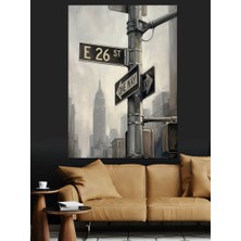 Artmeg New York 26. Cadde Sokak Levhası Dekoratif Kanvas - Mdf Ahşap Tablo