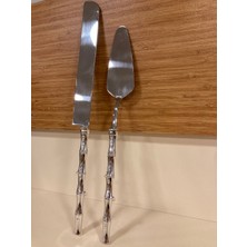 Servis Pasta Mala Bıçak Seti 2'li Bambu Model Gümüş Pirinç ve Çelik Uzunluk 35 ve 32 cm