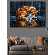 Artmeg Yağmurlu Havada Uyumaya Çalışan Köpek ve Kedi Dekoratif Kanvas - Mdf Ahşap Tablo