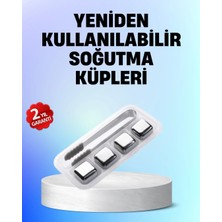 Mey Ithalat® Yeniden Kullanılabilir 304 Çelik Metal Buz Küpleri 4'lü Set