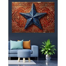 Tablomega Mavi Dokulu Beş Köşeli Deniz Yıldızı Dekoratif Kanvas - Mdf Ahşap Tablo