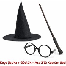 Colezium Harry Potter Tarzı Çuk Seti (Siyah Keçe Şapka, Asa, Gözlük)