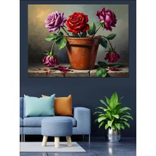 Tablomega Saksıda Kırmızı Güller ve Bahar Dekoratif Kanvas - Mdf Ahşap Tablo