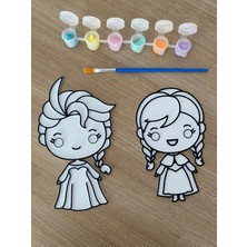 PicStory 2'li Karlar Ülkesi Boyama Seti - Elsa & Anna Dıy Boyama Plakaları (6 Renk Boya + Fırça Dahil)