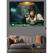 Tablomega Bilardo Oynayan Şık Giyimli Şempanze Dekoratif Kanvas - Mdf Ahşap Tablo