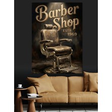 Artmeg Barber Shop Retro Berber Koltuğu Dekoratif Kanvas - Mdf Ahşap Tablo