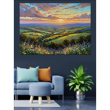 Tablomega Gün Batımında Kırlarda Bahar Çiçekleri Dekoratif Kanvas - Mdf Ahşap Tablo