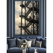 Artmeg Endüstriyel Metal Merdivenler Mimari Yapı Dekoratif Kanvas - Mdf Ahşap Tablo