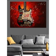 Tablomega Yazılarla Süslü Modern Gitar Tasarımı Dekoratif Kanvas - Mdf Ahşap Tablo