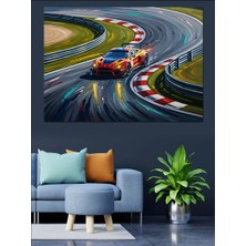 Tablomega Yarış Pistinde Hızla Giden Araç Dekoratif Kanvas - Mdf Ahşap Tablo