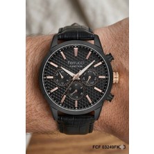 Ferrucci Erkek Kol Saati | 45 mm Çelik Kasa, Koyu Kahverengi Deri Kordon, Siyah Kadran