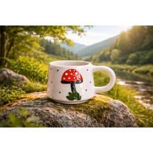 Casa Plus Seramik El Işlemesi Büyük Boy Mug Mantar Desenli Kahve Fincanı