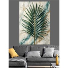 Tablomega Mermer Dokulu Büyük Yeşil Yaprak Dekoratif Kanvas - Mdf Ahşap Tablo