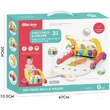 Mey Ithalat® BIB6016- Piyanolu Bebek Yürüteci ve Tavşan Desenli Kırmızı Oyun Halısı  2 In 1