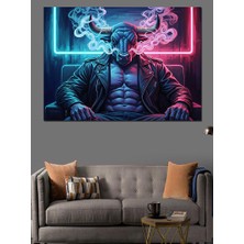 Tablomega Neon Işıklı Deri Ceketli Boğa Dekoratif Kanvas - Mdf Ahşap Tablo