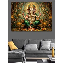 Tablomega Çiçekler Içinde Hint Tanrısı Ganesha Dekoratif Kanvas - Mdf Ahşap Tablo