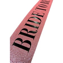 Mey Ithalat® Pembe Üzeri Siyah Kalın Bride To Be Yazılı Simli Işıltılı Kuşak Kemer 10X80 cm