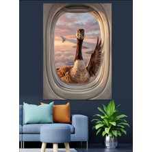 Tablomega Uçak Penceresinden Uçan Kaz Figürü Dekoratif Kanvas - Mdf Ahşap Tablo