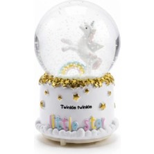 Mey Ithalat® Pilli Işıklı Müzikli Kar Küresi–pony At Figürlü Eğlenceli Masaüstü Biblo, LED Aydınlatmalı Dekoratif Hediyelik Kar Küresi